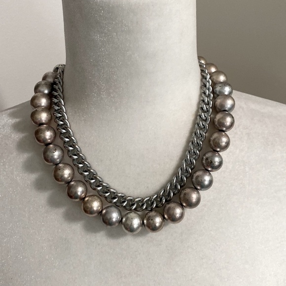Anne Klein Vintage Jumbo Silver Pearls Beads Chain Runway Statement Necklace - Picture 6 of 15